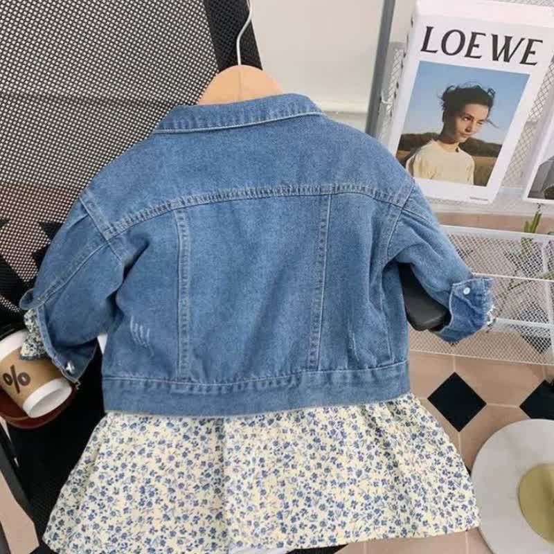幼児用女の子向け小花柄Dressとデニムジャケットのツーピースセット - image 2