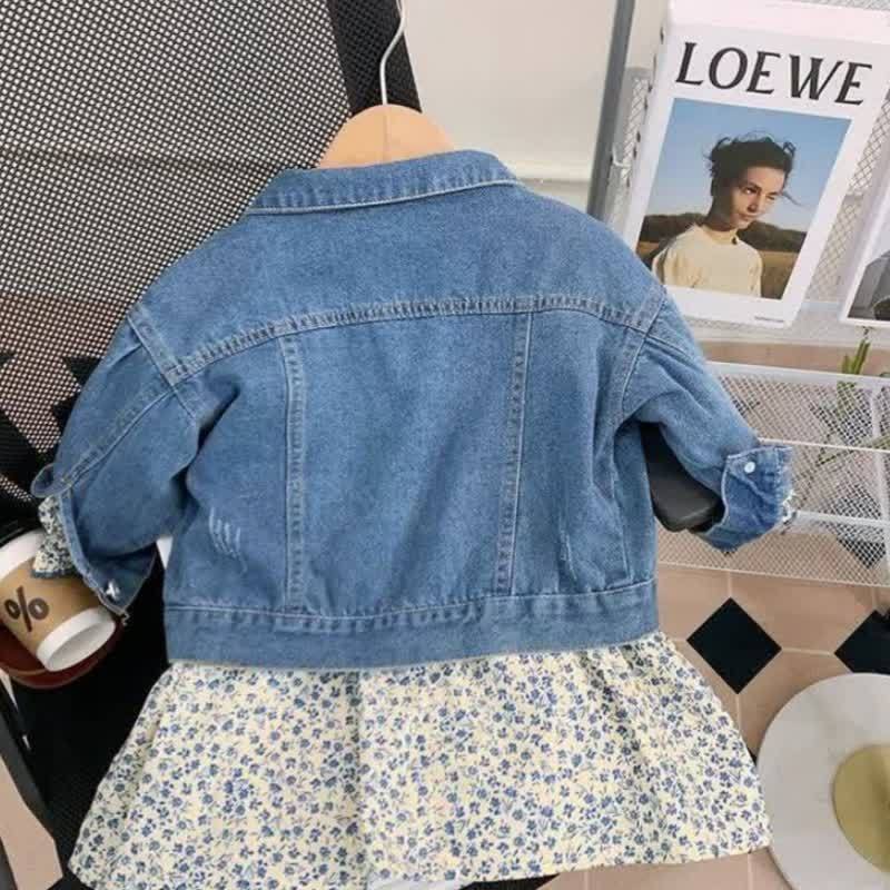 幼児用女の子向け小花柄Dressとデニムジャケットのツーピースセット - image 2