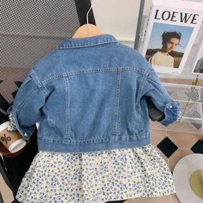 幼児用女の子向け小花柄Dressとデニムジャケットのツーピースセット - image 2