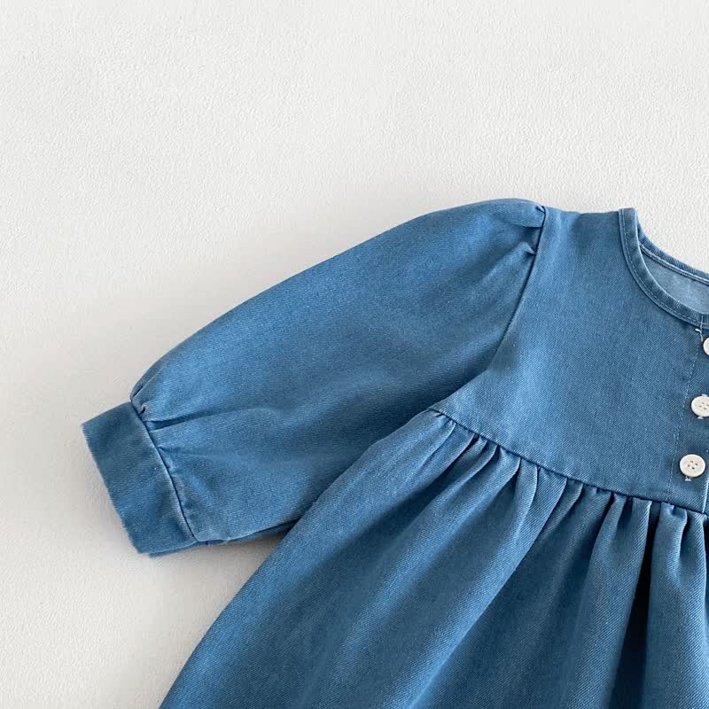 ベビー幼児用バタフライ柄デニムレース裾長袖Dress - image 5