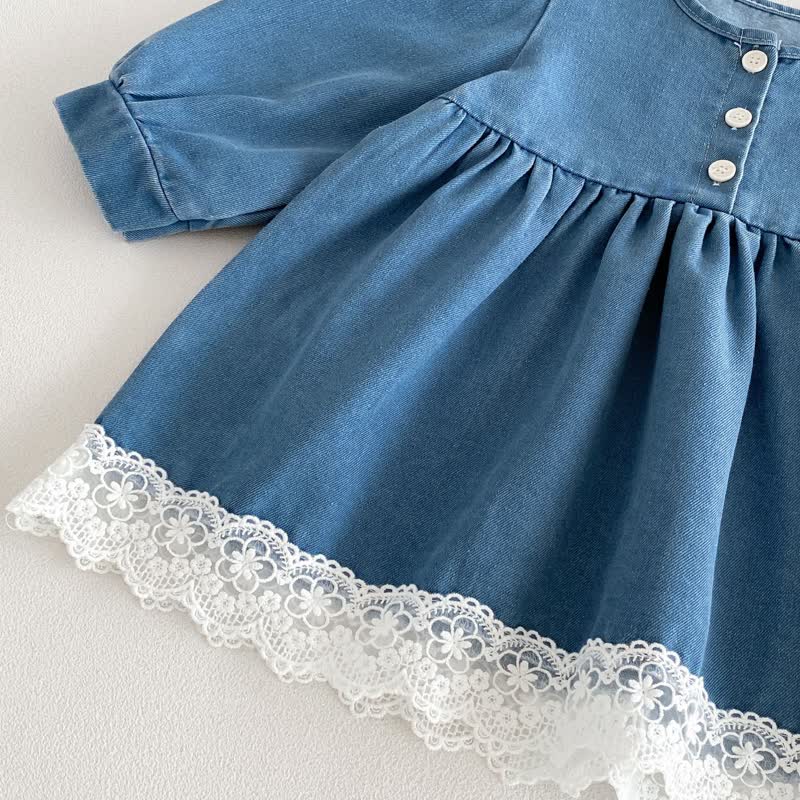 ベビー幼児用バタフライ柄デニムレース裾長袖Dress - image 6