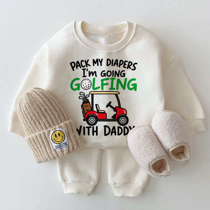 PACK MY DIAPERS I'M GOING GOIFING WITH DADDYホワイトスウェットシャツ2点セット - 白 - 2～3歳 - image 1