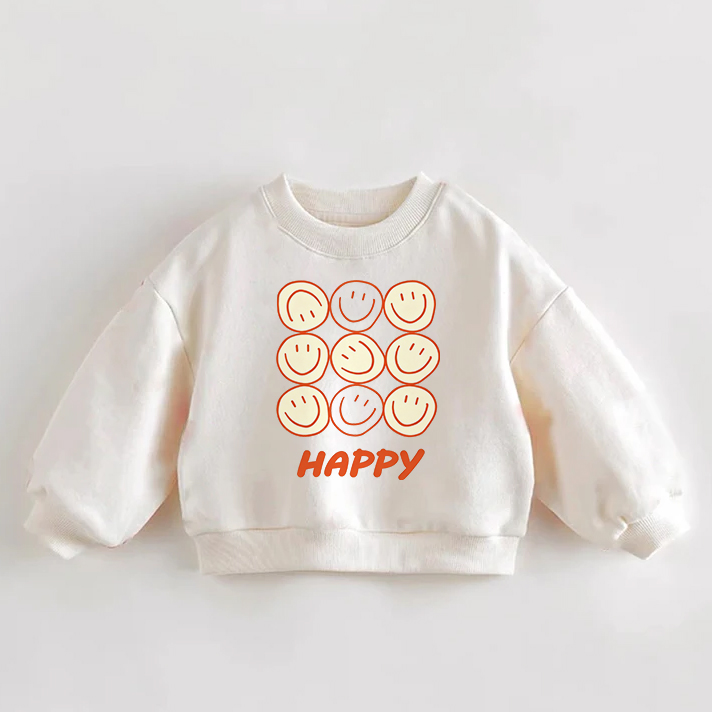 HAPPYベビー幼児用スマイリーフェイスクリームスウェットシャツ - クリーム - 3～5歳 - image 1
