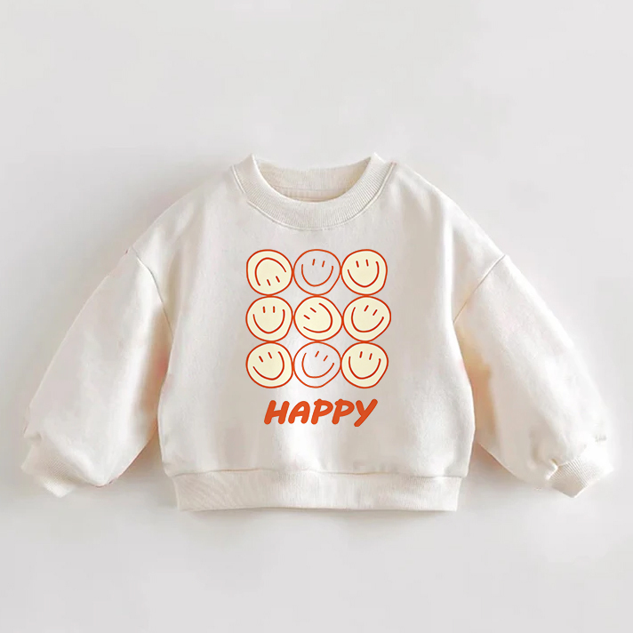 HAPPYベビー幼児用スマイリーフェイスクリームスウェットシャツ - クリーム - 3～5歳 - image 1