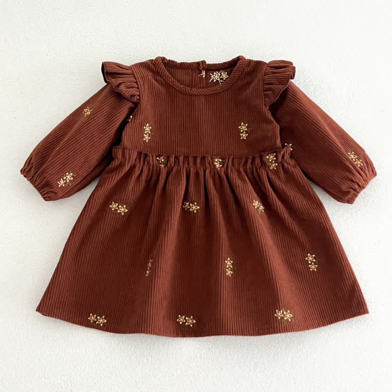 ベビー・幼児用女の子向けブラウン花柄コーデュロイ長袖Dress - 茶色 - 4～5歳 - image 2