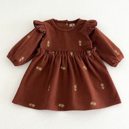 ベビー・幼児用女の子向けブラウン花柄コーデュロイ長袖Dress - 茶色 - 4～5歳 - image 2