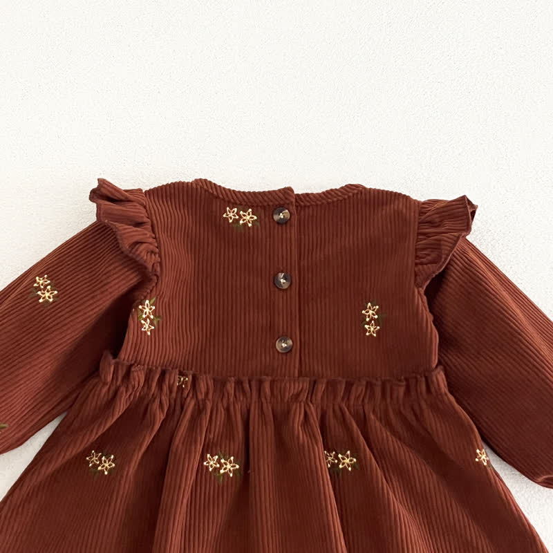 ベビー・幼児用女の子向けブラウン花柄コーデュロイ長袖Dress - image 5