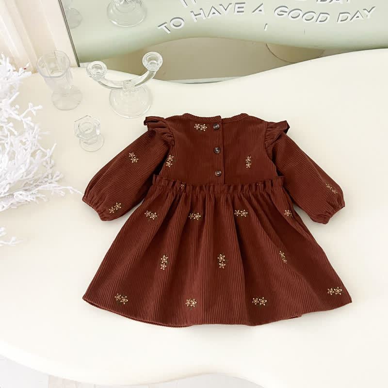 ベビー・幼児用女の子向けブラウン花柄コーデュロイ長袖Dress - image 3