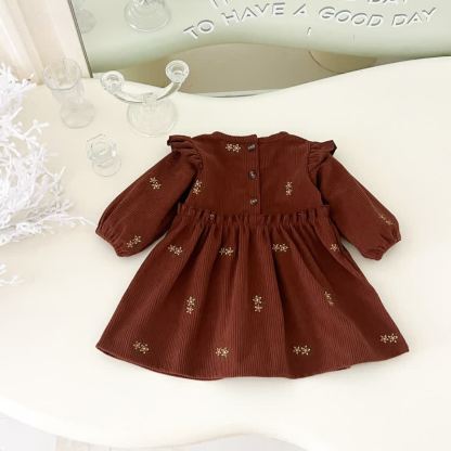 ベビー・幼児用女の子向けブラウン花柄コーデュロイ長袖Dress - image 3