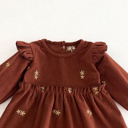 ベビー・幼児用女の子向けブラウン花柄コーデュロイ長袖Dress - image 4