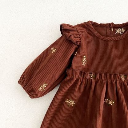 ベビー・幼児用女の子向けブラウン花柄コーデュロイ長袖Dress - image 6