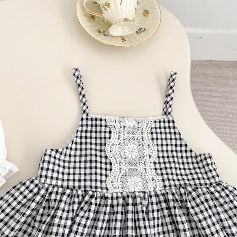 ベビーガール用ホワイトトップスとギンガムチェックのジャンパーDressのツーピースセット - image 5