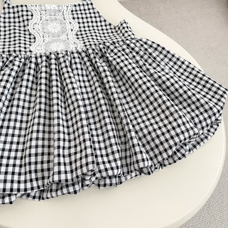 ベビーガール用ホワイトトップスとギンガムチェックのジャンパーDressのツーピースセット - image 7