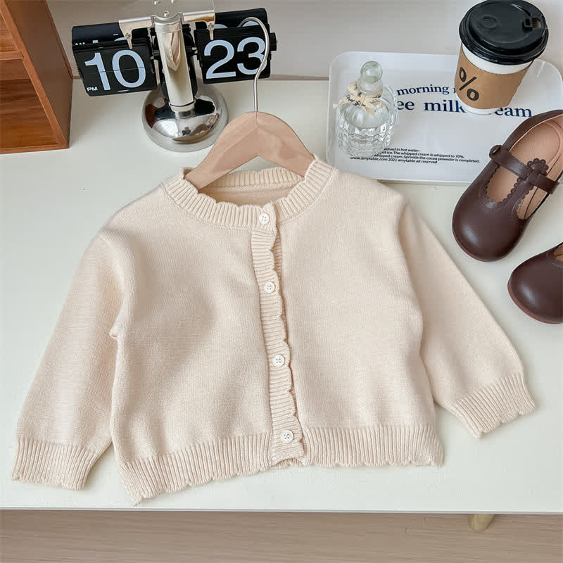 幼児用女の子用ベージュカーディガンまたはネイビー花柄長袖Dress - ベージュ - 6.5-8T - image 2