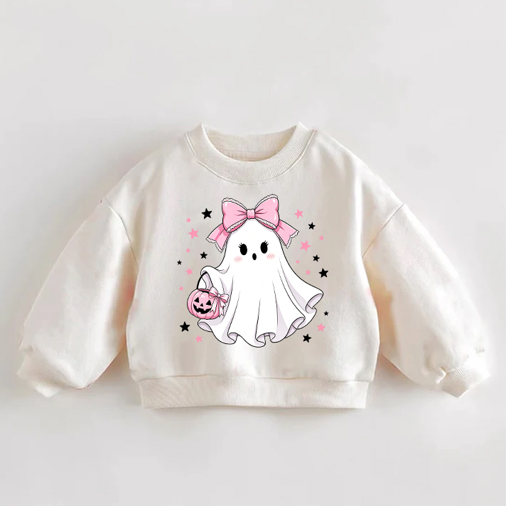 ベビー幼児用リボン付きゴーストプリントクリームスウェットシャツ - クリーム - 3～5歳 - image 1