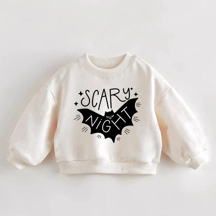 SCARY NIGHT幼児用コウモリ柄クリームスウェットシャツ - クリーム - 3～5歳 - image 1