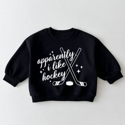 APPARENTLY I LIKE HOCKEY幼児用黒スウェットシャツ - 黒 - 3～5歳 - image 1