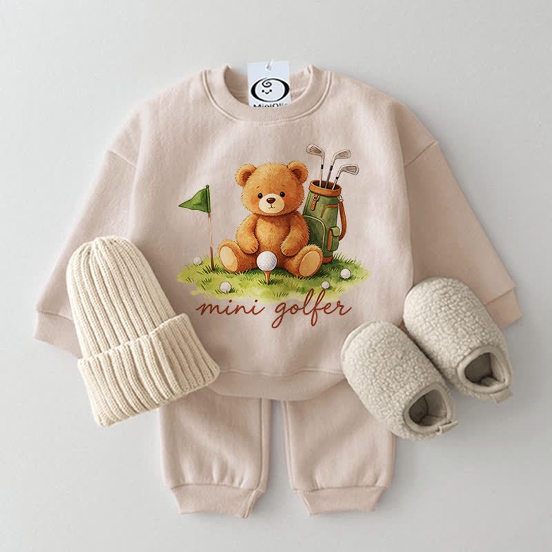 MINI GOLFERプリント ベージュスウェットシャツ 2点セット - ベージュ - 2～3歳 - image 1