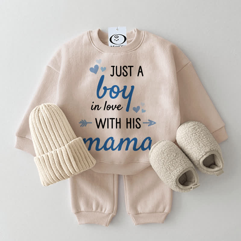 JUST A BOY IN LOVE WITH HIS MAMAベビーベージュスウェットシャツ 2点セット - ベージュ - 2～3歳 - image 1