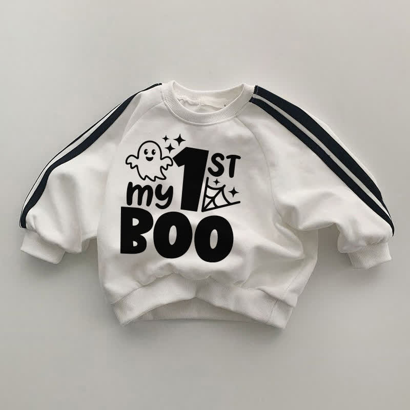 MY 1ST BOOベビー ブラック ストライプ スリーブ ホワイト スウェットシャツ - 白 - 2～3歳 - image 1