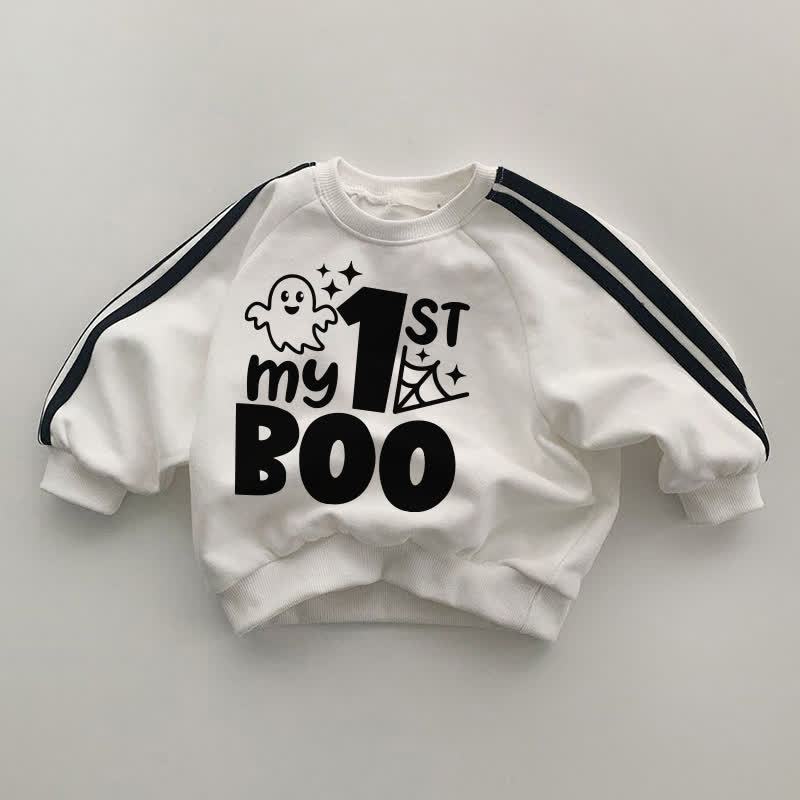 MY 1ST BOOベビー ブラック ストライプ スリーブ ホワイト スウェットシャツ - 白 - 2～3歳 - image 1