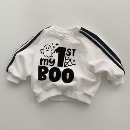 MY 1ST BOOベビー ブラック ストライプ スリーブ ホワイト スウェットシャツ - 白 - 2～3歳 - image 1