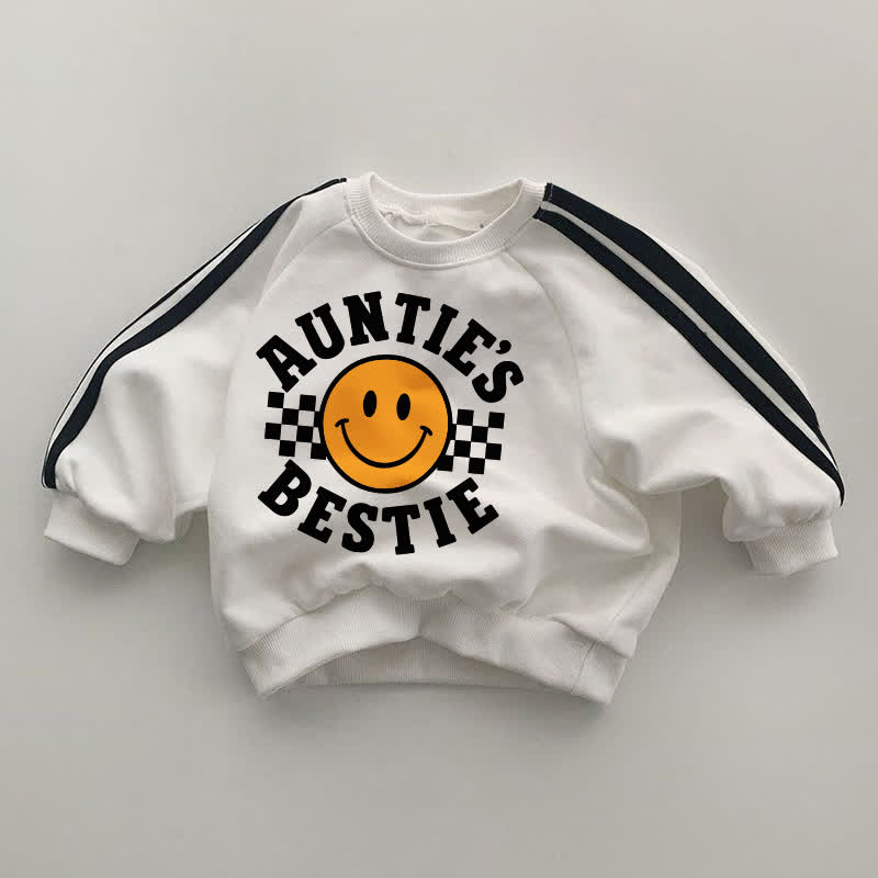 AUNTIE'S BESTIEスマイリーフェイス 黒ストライプ袖 白スウェットシャツ - 白 - 2～3歳 - image 1