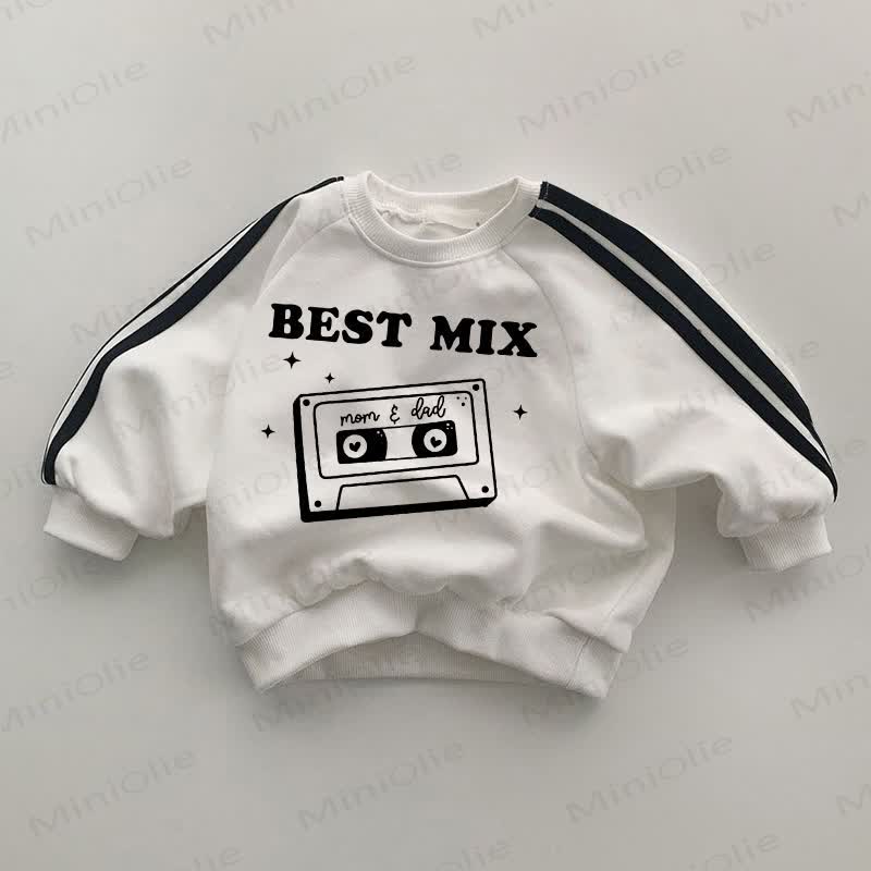 BEST MIX MOM & DADベビー ブラック ストライプ スリーブ ホワイト スウェットシャツ - 白 - 2～3歳 - image 1