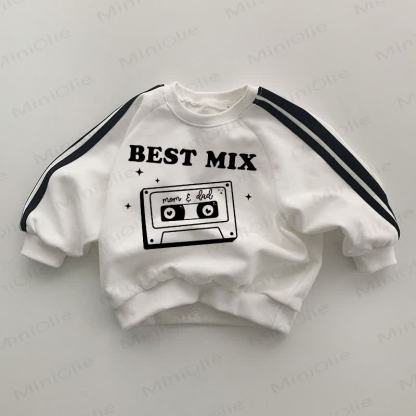 BEST MIX MOM & DADベビー ブラック ストライプ スリーブ ホワイト スウェットシャツ - 白 - 2～3歳 - image 1
