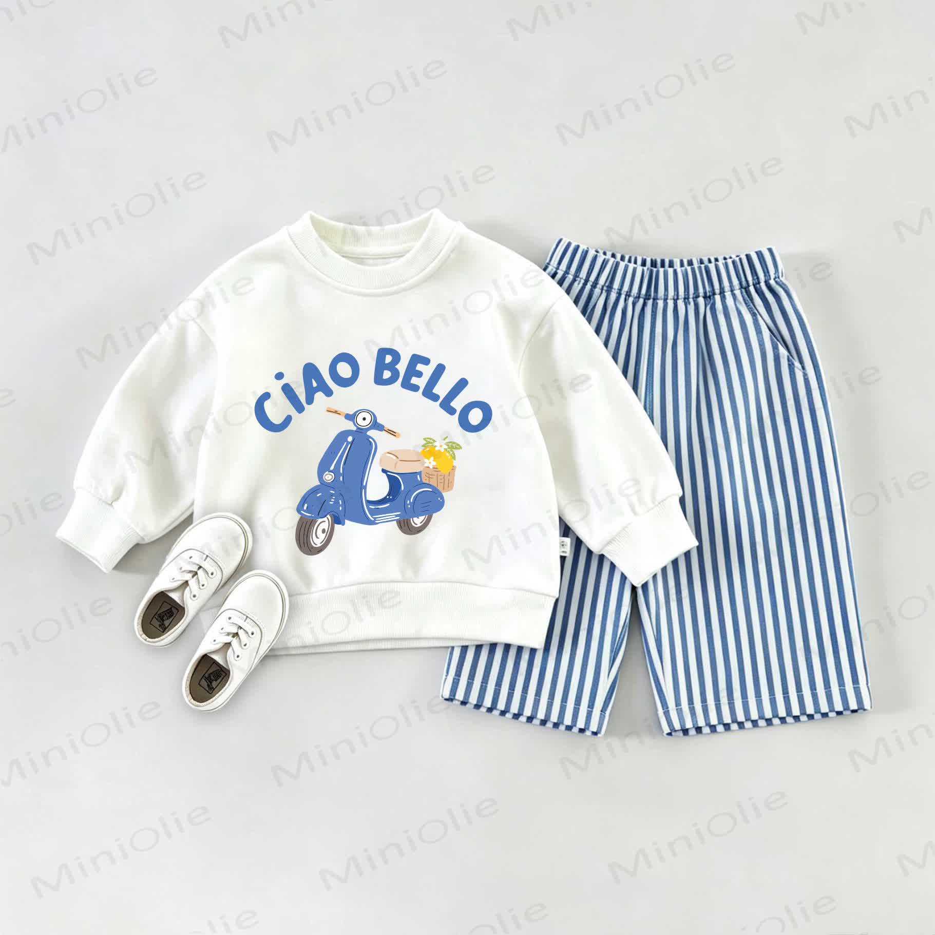 CIAO BELLOベビー用スウェットシャツとストライプパンツのツーピースセット - ホワイト＆ブルー - 2～3歳 - image 1