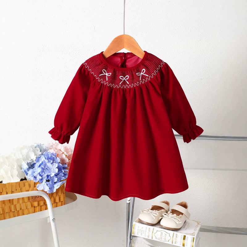 ベビー・幼児用女の子用赤いリボン刺繍Dress - 赤 - 6～7歳 - image 1
