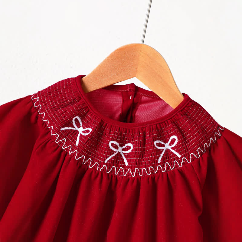 ベビー・幼児用女の子用赤いリボン刺繍Dress - image 3