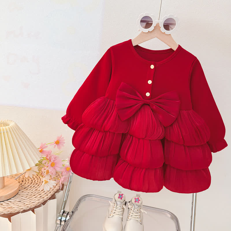 ベビー・幼児用女の子向けリボンウエストティアードチュールDress - 赤い長袖 - 30-36M - image 2