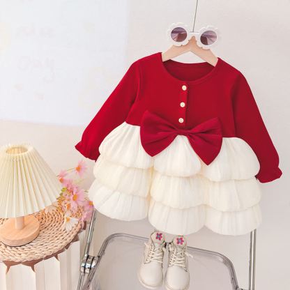 ベビー・幼児用女の子向けリボンウエストティアードチュールDress - ホワイト長袖 - 30-36M - image 3