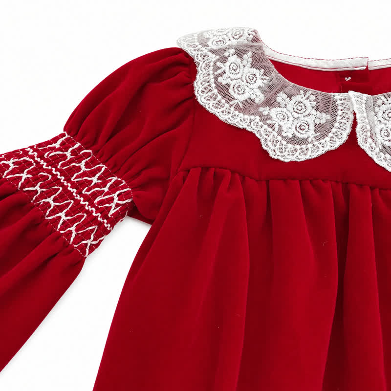 ベビー・幼児用 女の子用 赤いベルベット レース襟 クリスマスDress - image 6