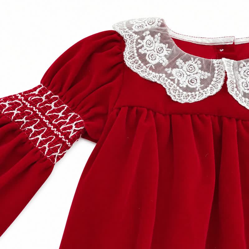 ベビー・幼児用 女の子用 赤いベルベット レース襟 クリスマスDress - image 6