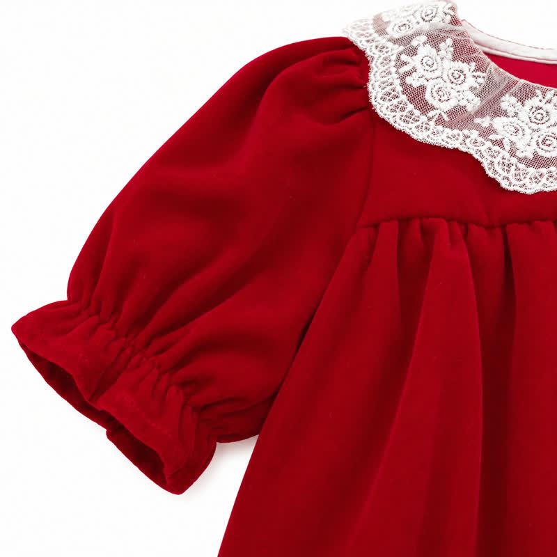 ベビー・幼児用 女の子用 赤いベルベット レース襟 クリスマスDress - image 5