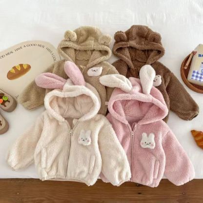 ベビー・幼児用女の子向けうさぎ耳シェルパジップジャケット - image 1