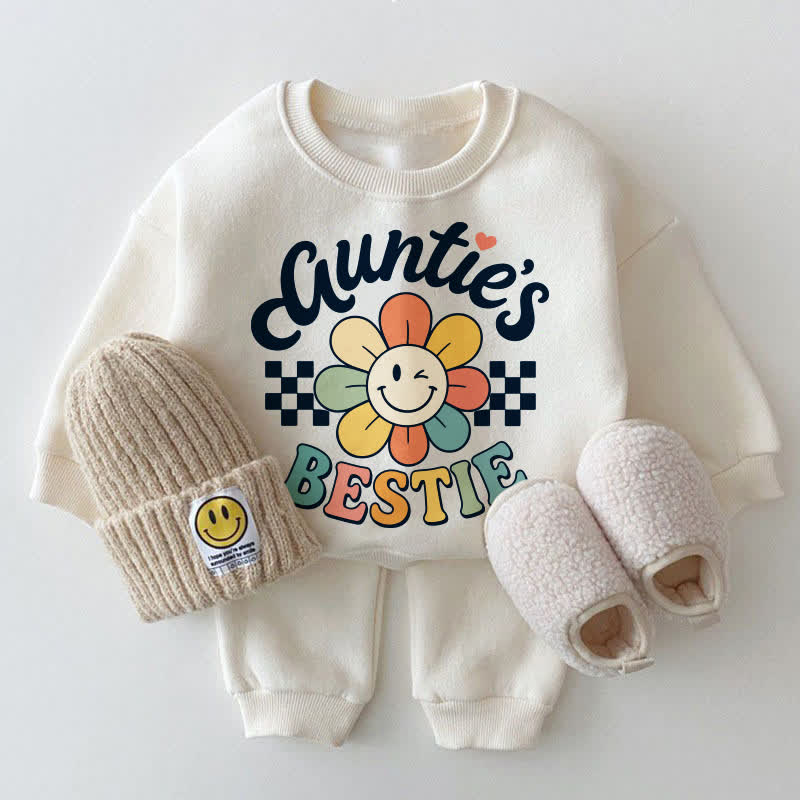 AUNTIE'S BESTIEベビーフラワー ホワイトスウェットシャツ 2点セット - 白 - 2～3歳 - image 1