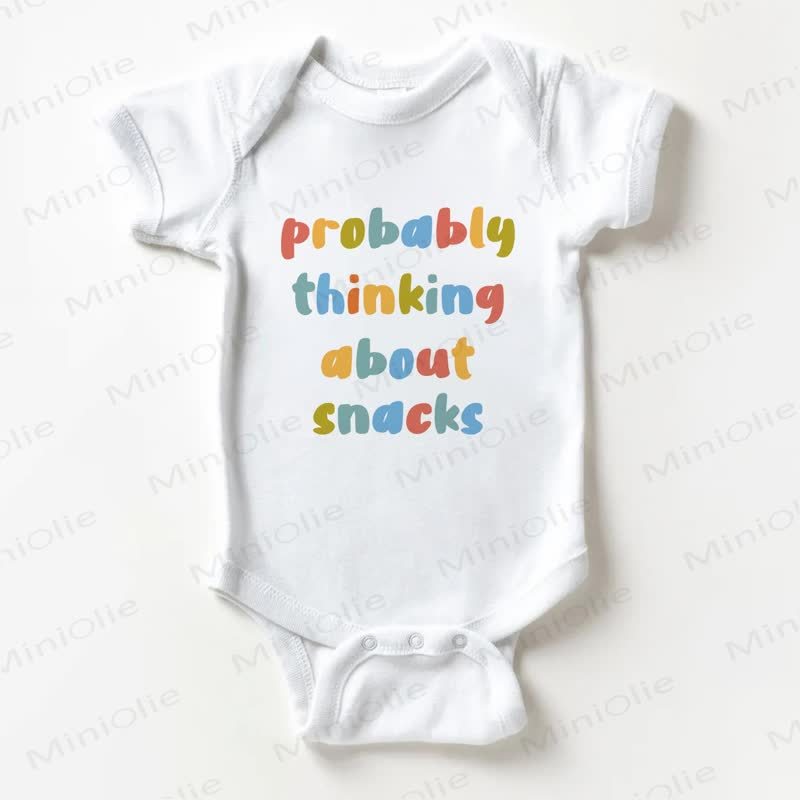 PROBABLY THINKING ABOUT SNACKS。ベビー用ホワイトボディスーツ - 白 - 18～24ヶ月 - image 1