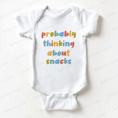 PROBABLY THINKING ABOUT SNACKS。ベビー用ホワイトボディスーツ - 白 - 18～24ヶ月 - image 1