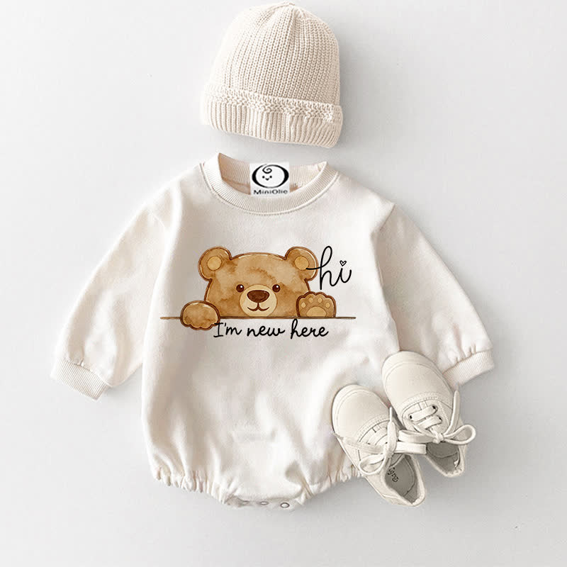 HI I'M NEW HERE。ベビーベアプリントの白いボディスーツ - 白 - 18～24ヶ月 - image 1