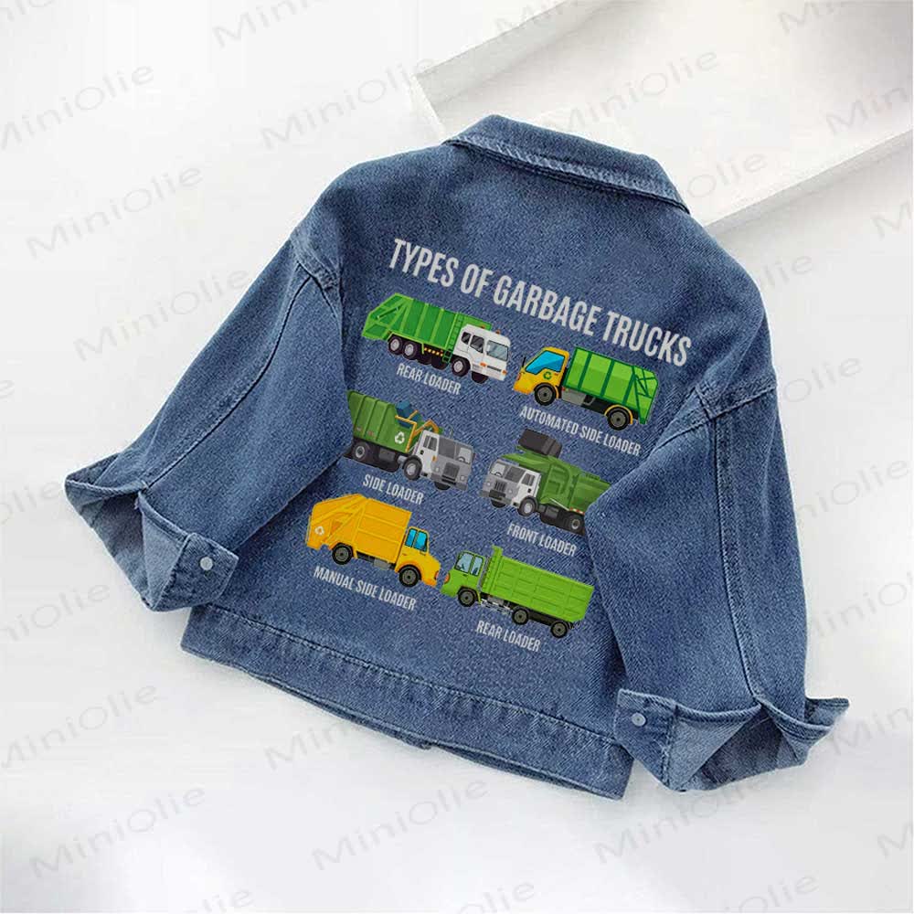 TYPES OF GARBAGE TRUCKS幼児用 6台のトラック デニムジャケット - image 2