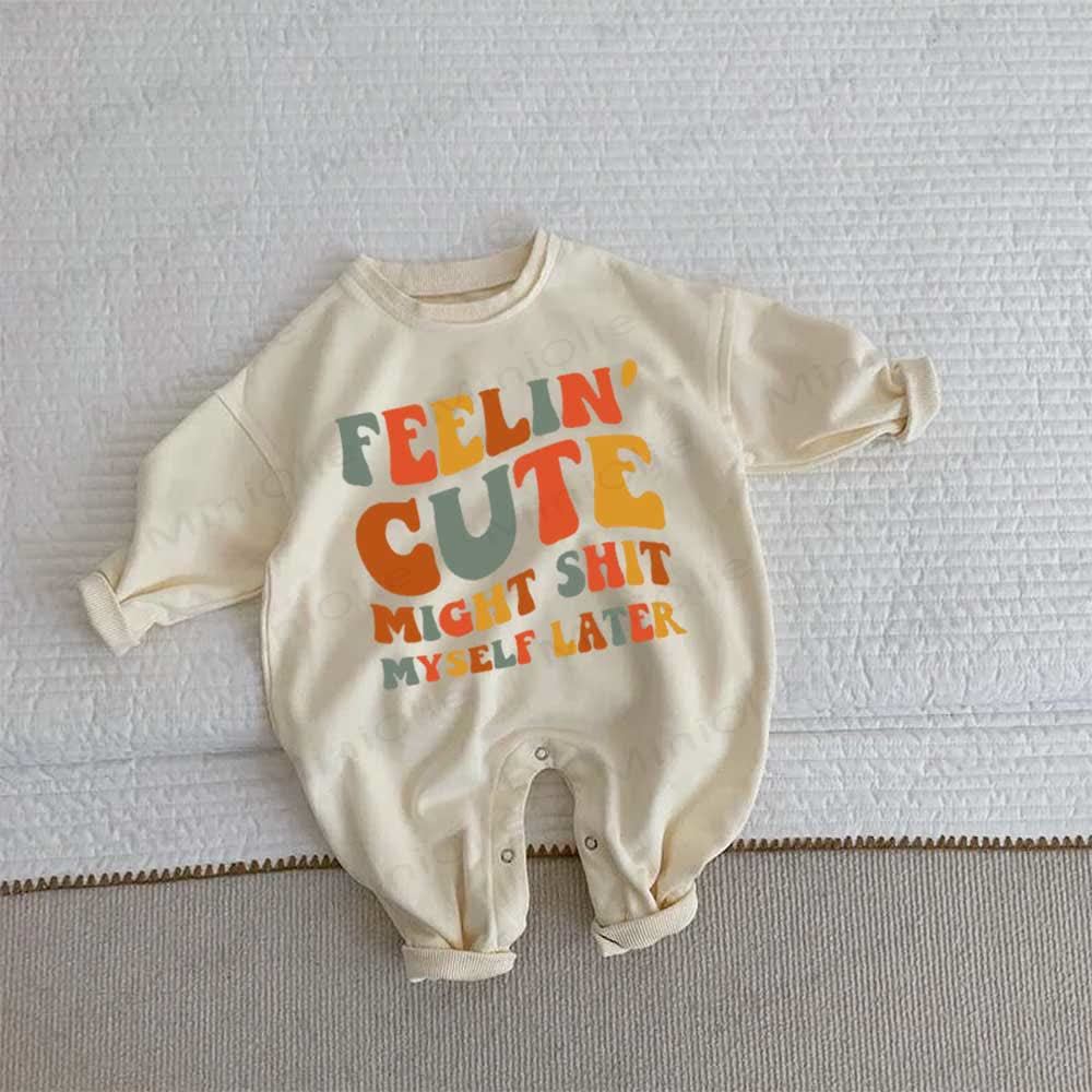 FEELIN' CUTE MIGHT SHIT MYSELF LATERベビーベージュロンパース - ベージュ - 2～3歳 - image 1
