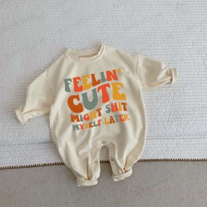 FEELIN' CUTE MIGHT SHIT MYSELF LATERベビーベージュロンパース - ベージュ - 2～3歳 - image 1