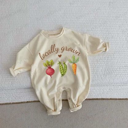 LOCALLY GROWNの野菜柄ベビーロンパース（ベージュ） - ベージュ - 2～3歳 - image 1