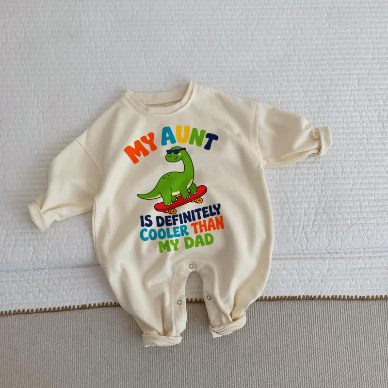 MY AUNT IS DEFINITELY COOLER THAN MY DAD。赤ちゃん・幼児用恐竜柄ベージュロンパース - ベージュ - 2～3歳 - image 1