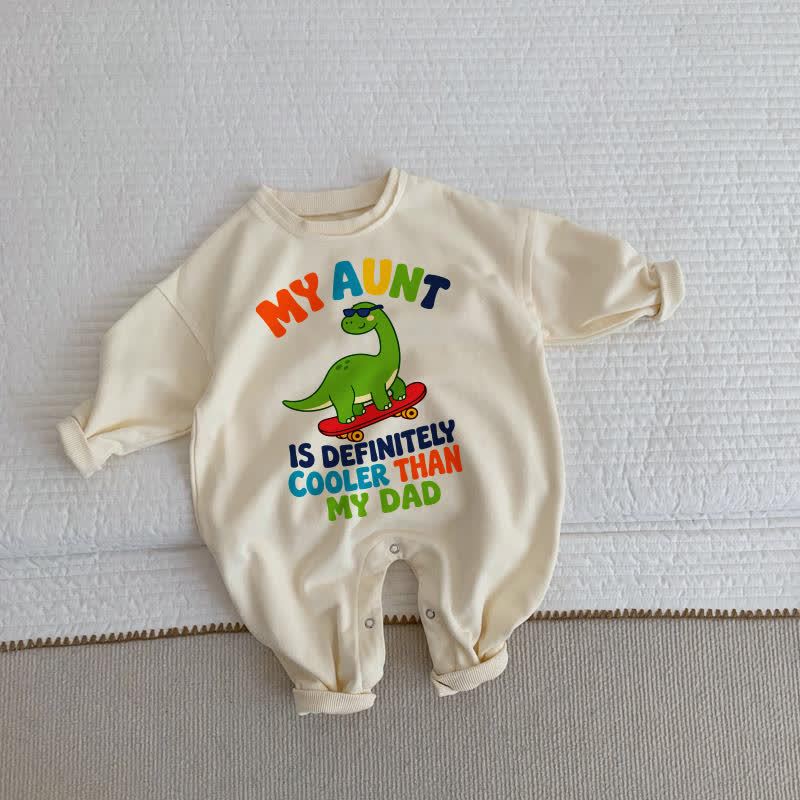 MY AUNT IS DEFINITELY COOLER THAN MY DAD。赤ちゃん・幼児用恐竜柄ベージュロンパース - ベージュ - 2～3歳 - image 1