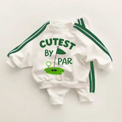 CUTEST BY PARベビー幼児用ゴルフグリーンストライプ2点セット - ホワイト＆グリーン - 3～5歳 - image 1