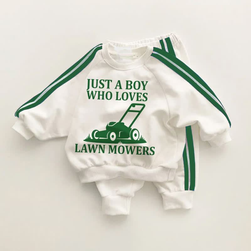 芝刈り機がLOVES男の子 ベビー幼児用 グリーンストライプ 2点セット - ホワイト＆グリーン - 3～5歳 - image 1